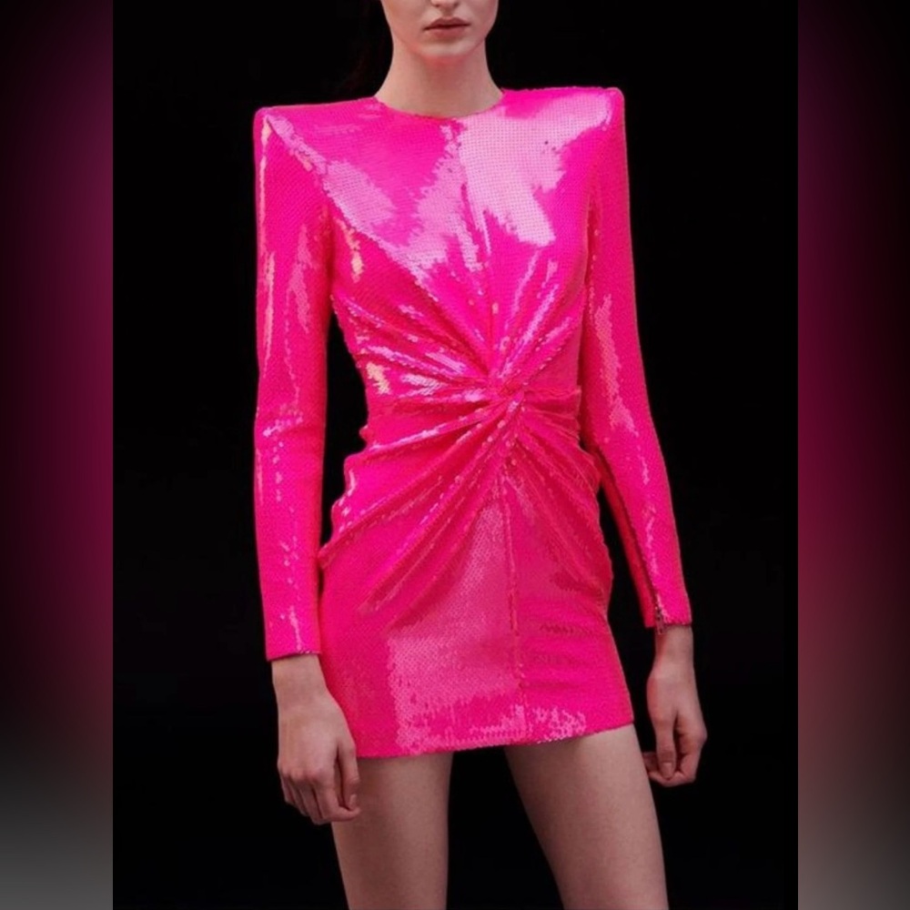 ALEX PERRY  BARBI PINK JADE SEQUIN-EMBELLISHED STRUCTURED MINI DRESS